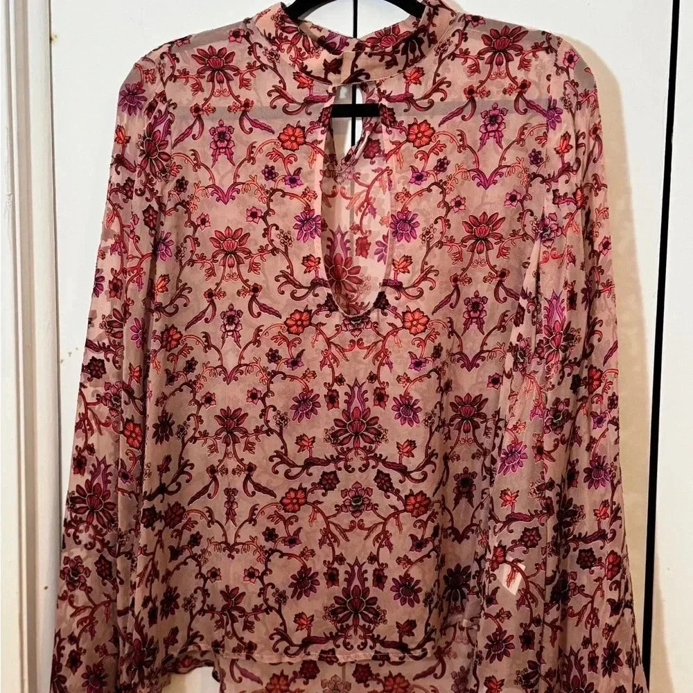 For Love & Lemons Floral Velvet Burnout Top – Size L - Picture 2 of 7
